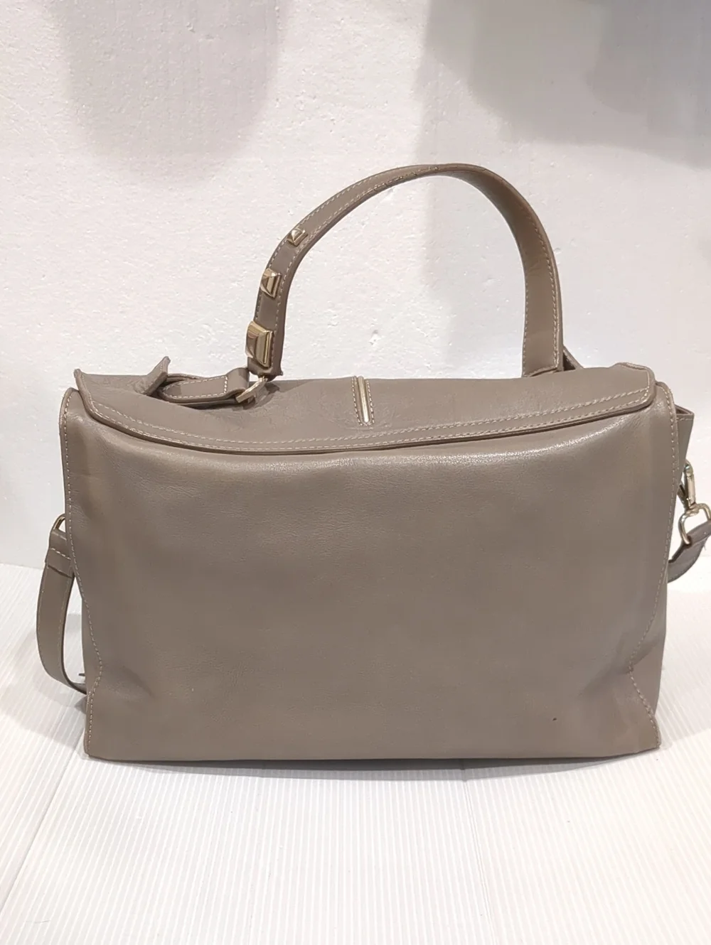 Patrizia Pepe Taupe Leather Minimalist Satchel Crossbody